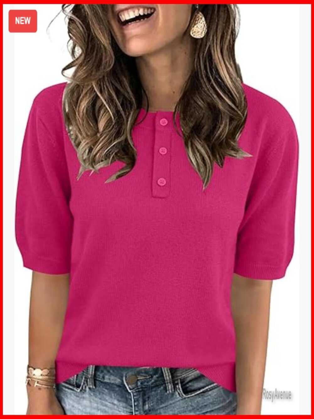 Crew Neck Short Sleeve Knit Button Down Pullover Sweater